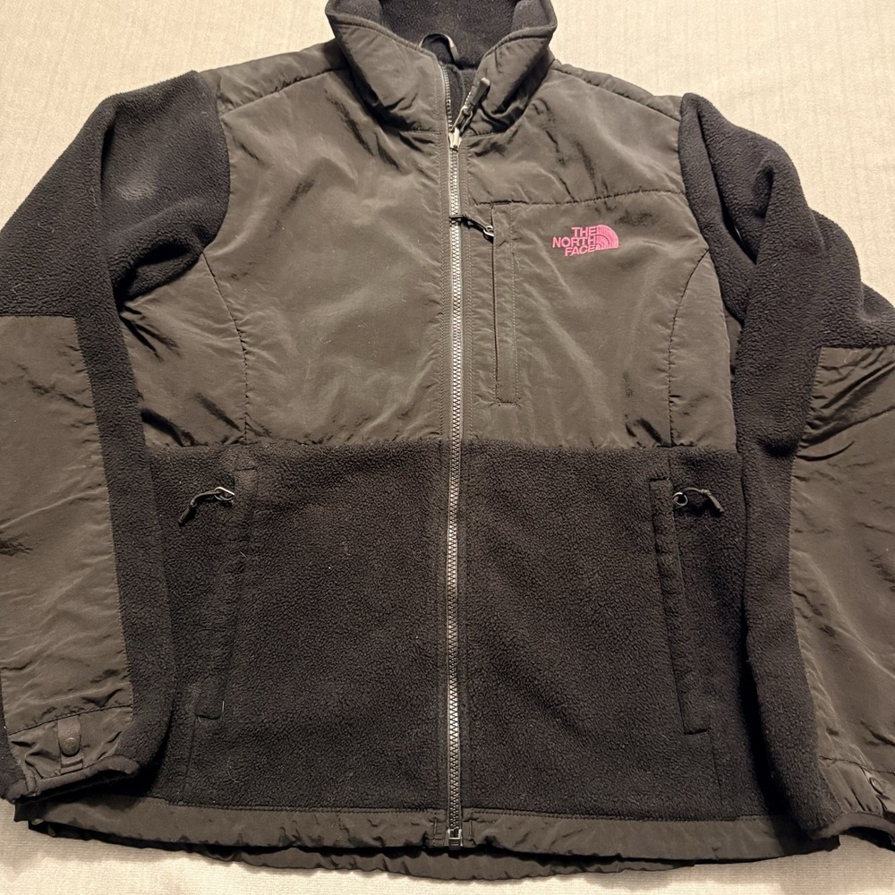 The North Face Womens Large Denali Fleece Jacket Pink Ribbon Black Full Zip